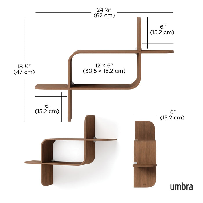 Umbra Modern Wood Montage Wall Shelf - Light Walnut