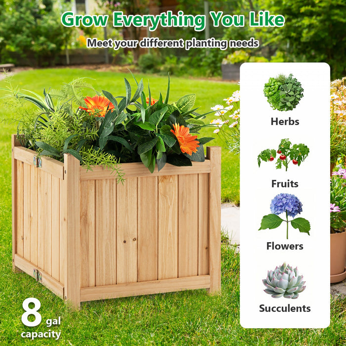 Costway 15" Wooden Planter Box Elevated Outdoor Folding Planter With Removable Bottom