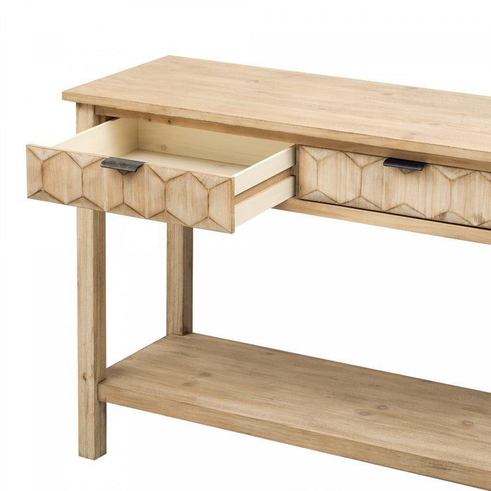 Oliver 60'' Fir Veneer Entryway Table with Honeycomb Design and Drawers, Natural Sofa Table  