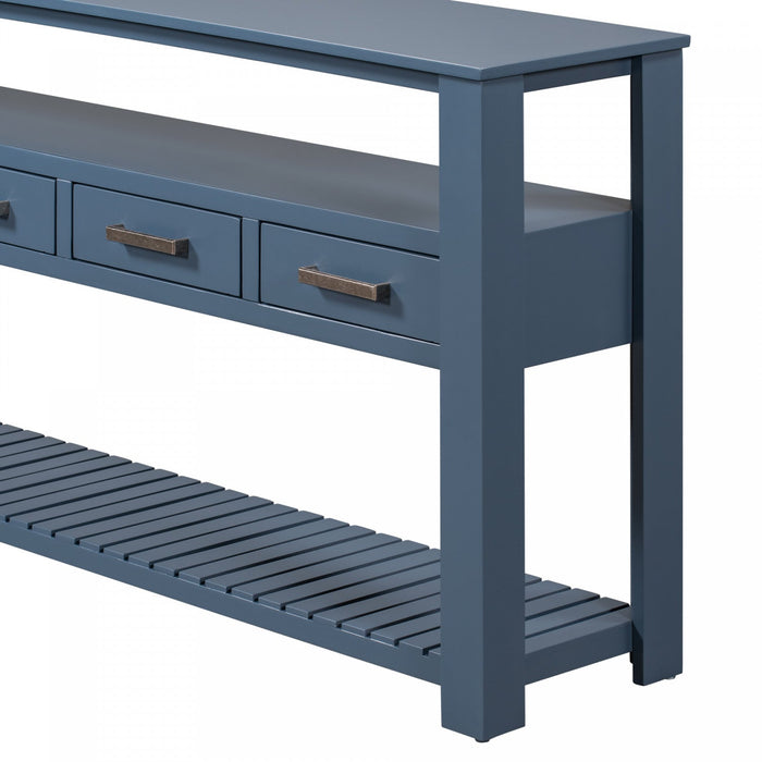 Ava 62.2'' Large Entryway Table with Drawers and Open Shelves,Navy Blue Sofa Table  