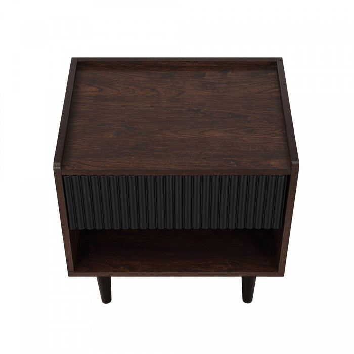 Duane Mid-Century Modern 20\" Fluted Nightstand in Black (1-Drawer) - Set of 2 