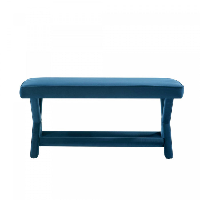 Abigail Mid-Century Modern Upholstered Velvet Accent Bench in Blue 