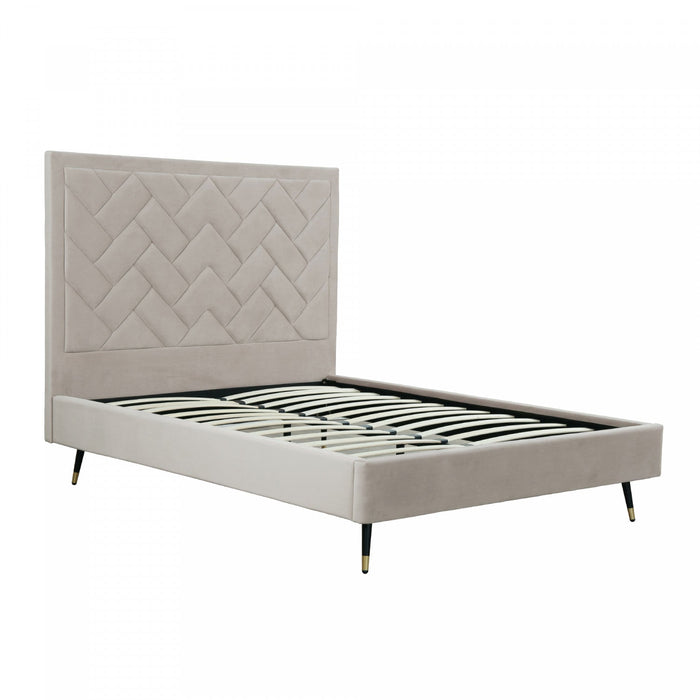 Crosby Modern Upholstered Velvet Queen Bed in Greige 
