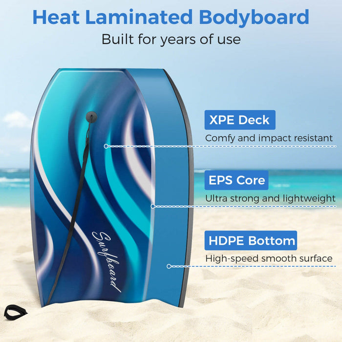 Costway 41" Lightweight Body Board With Eps Core Xpe Deck Hdpe Bottom Crescent Tail Blue