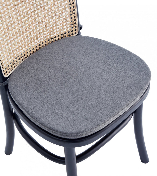Paragon Industry Chic Cane Back Wood Upholstered Dining Chair in Black and Gray - Set of 4 