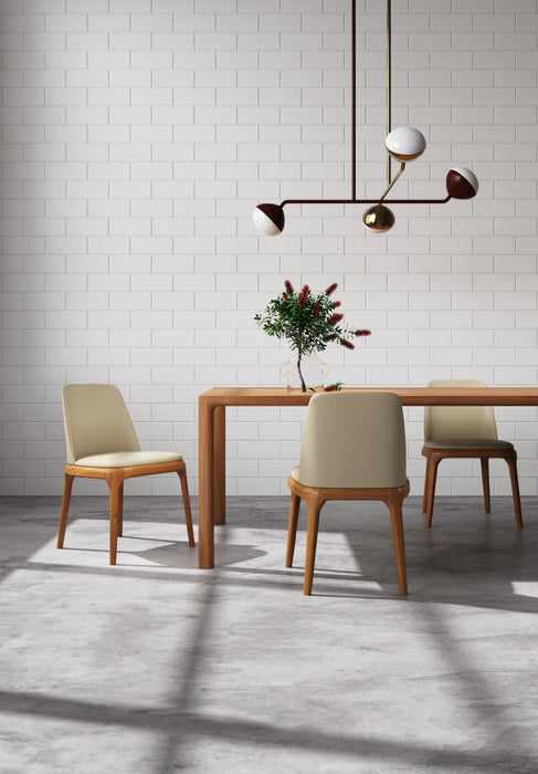Courding Modern Vegan Leather Wood Dining Chair in Tan - Set of 2 