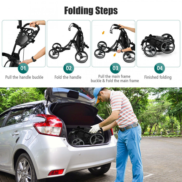 Goplus Folding 4 Wheels Golf Push Cart W/bag Scoreboard Adjustable Handle Gray