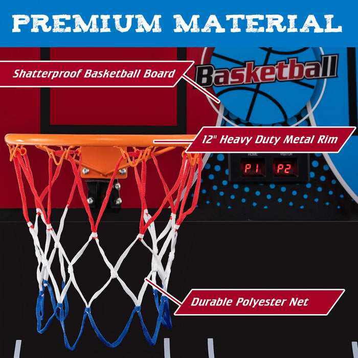 Costway Dual Shot Basketball Arcade Game With 8 Game Modes Arcade Sound Electronic Scoring Red