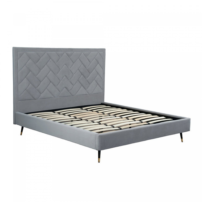 Crosby Modern Upholstered Velvet King Bed in Gray 