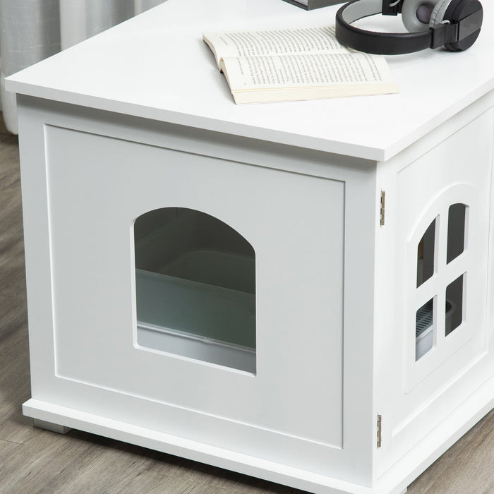 Pawhut Cat Litter Box Enclosure Hidden Cat Furniture Cabinet Indoor Cat Washroom Double-door Nightst