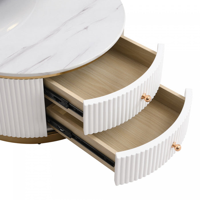 Thomas 27.6\" Modern Round Coffee Table With 2 Storage Drawers - White 