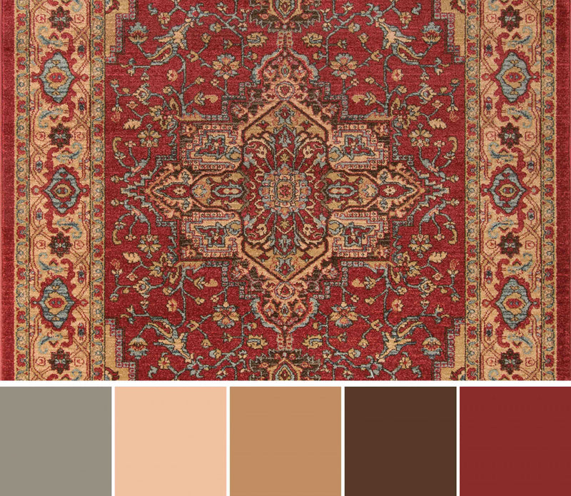 Elara Traditional 9'3\" x 12'6\" Area Rug in Red Indoor Area Rug 