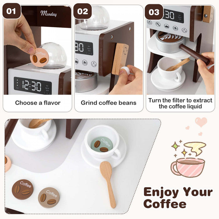 Honeyjoy Corner Kitchen Playset With Coffee Machine Oven Microwave Washing Machine Brown