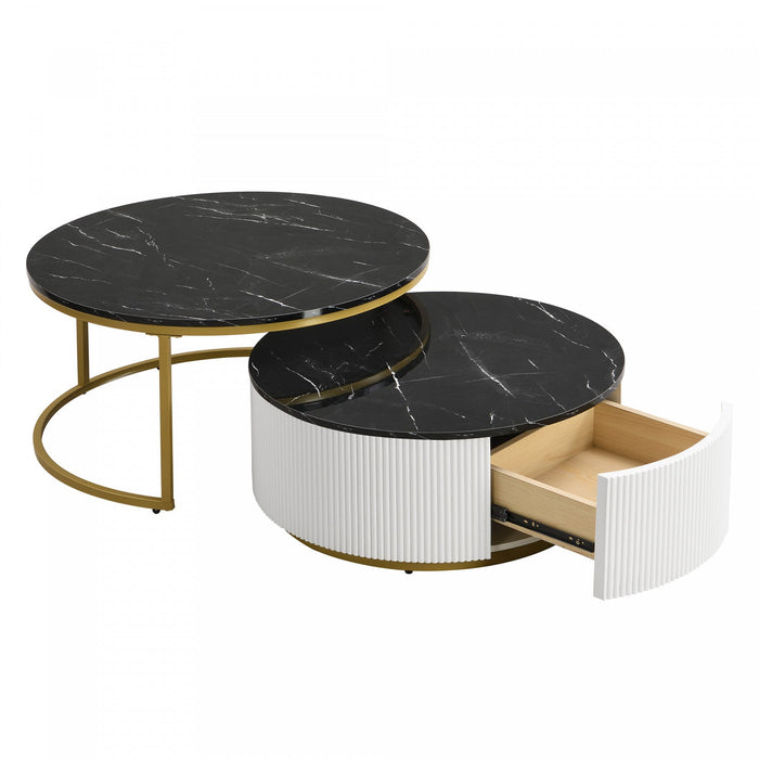 Sophia 27.6\" Modern Nesting Coffee Table With Storage Drawer - Black 