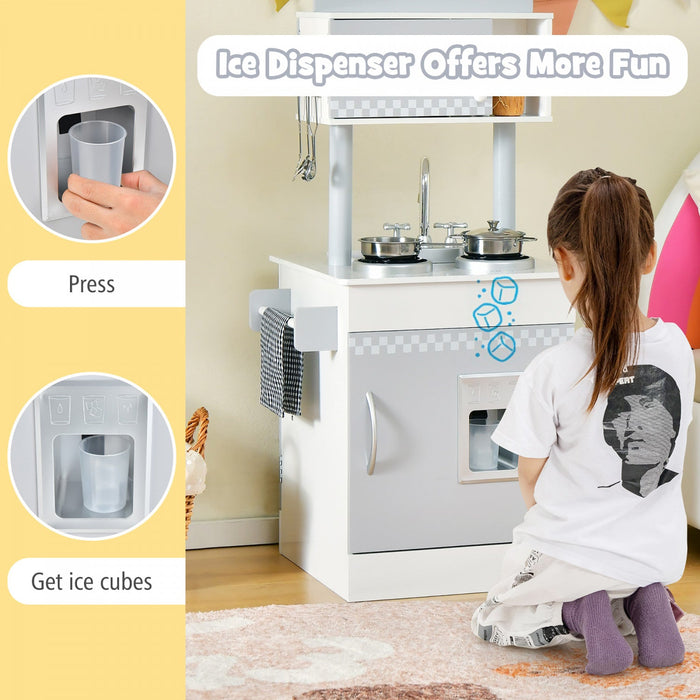 Costway Kids Kitchen Playset Pretend Wooden Play Kitchen With Icedispenser&stovefor Toddler