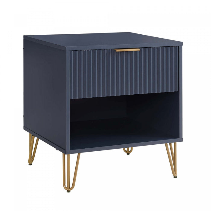 Dumbo Modern 20\" Fluted Nightstand in Midnight Blue (1-Drawer) 
