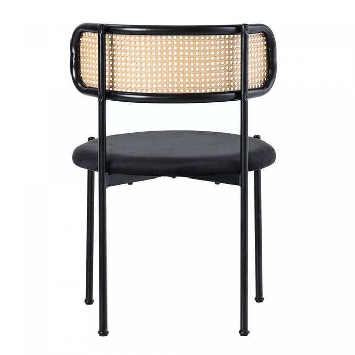 Mason Rattan Dining Chairs with Metal Legs and Velvet Cushion Set of 4,Black  