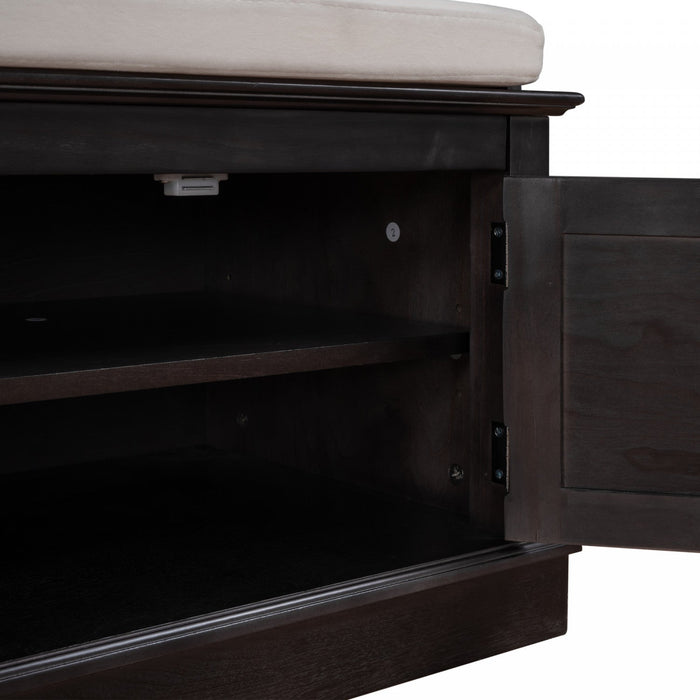 Daniel Solid Wood Storage Bench With 4-door Shoe Cabinet With Adjustable Shelves - Espresso 