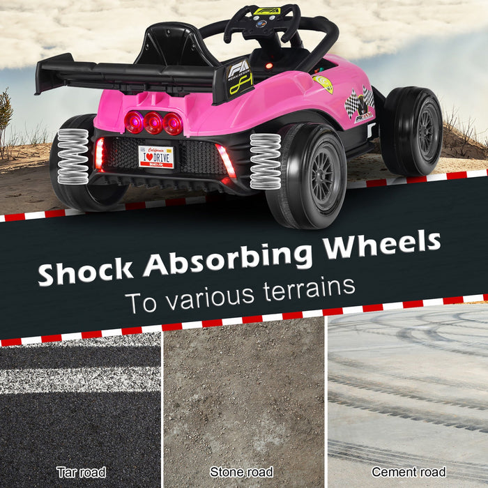 Costway 12v Kids Ride On Car Electric Racing Truck Remote Control W/ Mp3 & Lights Pink