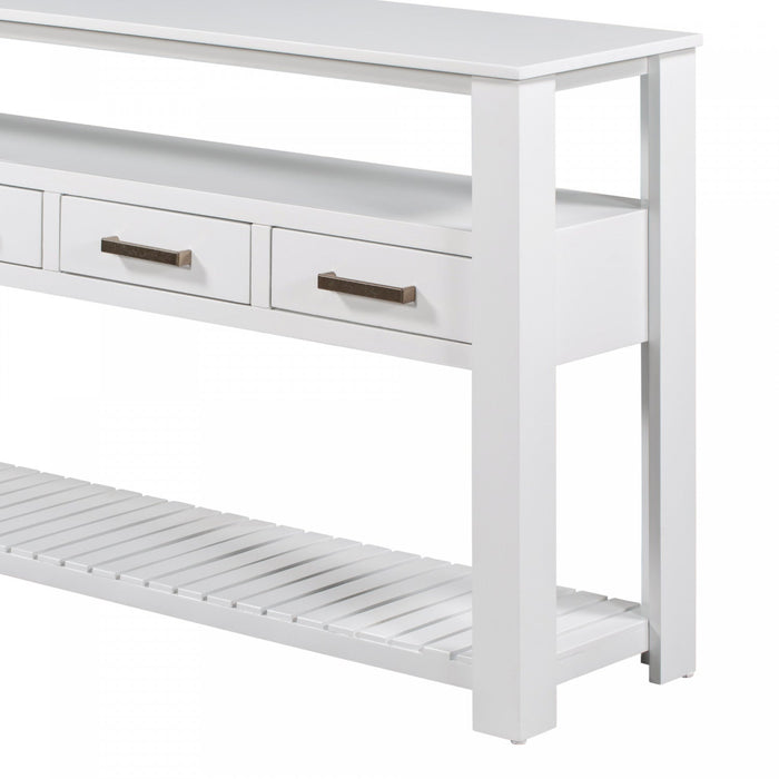 Ava 62.2'' Large Entryway Table with Drawers and Open Shelves,White Sofa Table  