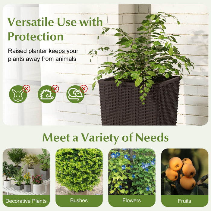 Costway 23" Tall Planters Set Of 2 Rattan Wicker Plant Pot Self-watering Tree Pot Brown