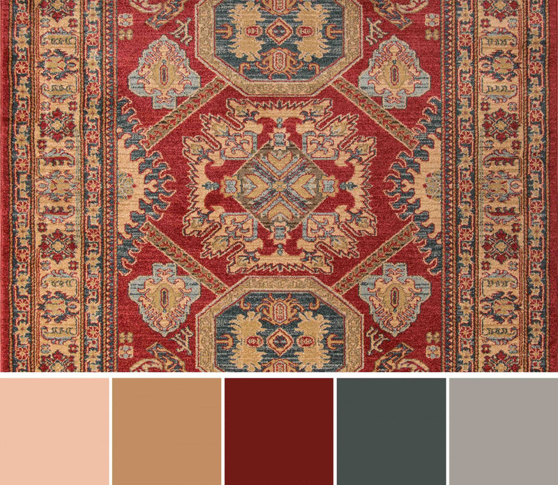 Aisha Traditional 9'3\" x 12'6\" Area Rug in Red Indoor Area Rug 