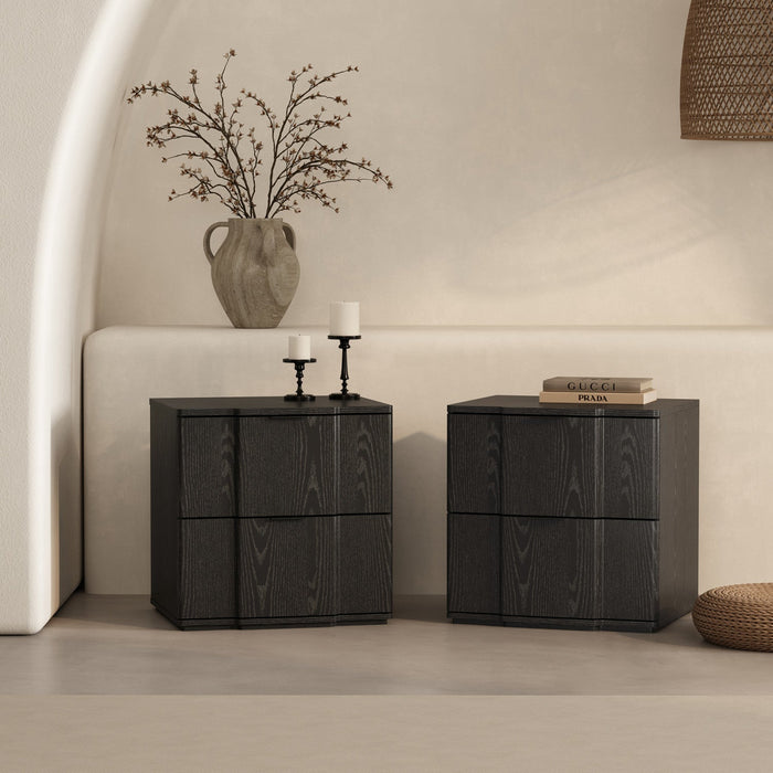 Clive Mid-Century Modern 22\" Nightstand in Black (2-Drawer) 