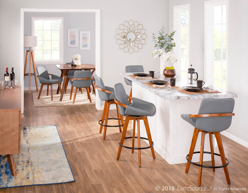 LumiSource Cosmo Faux Leather Mid-Century Modern Counter-Height Stool - Walnut/Grey