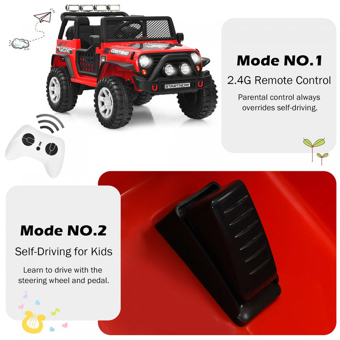Costway 12v Kids Ride On Truck Remote Control Electric Car W/lights&music Red