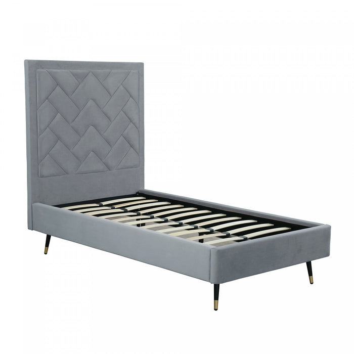 Crosby Modern Upholstered Velvet Twin Bed in Gray 