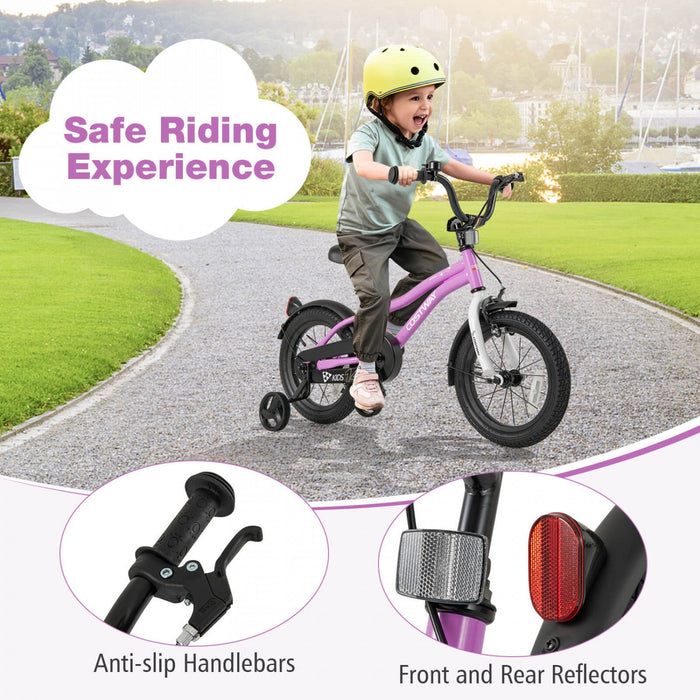 Costway 14" Kids Bike For 3-5 Years Old Boys & Girls With Adjustable Seat Handbrake Reflectors Purple