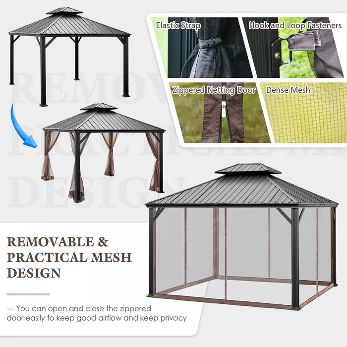 Costway 12ft X 10ft Hardtop Gazebo 2-tier Outdoor Galvanized Steel Canopy Brown