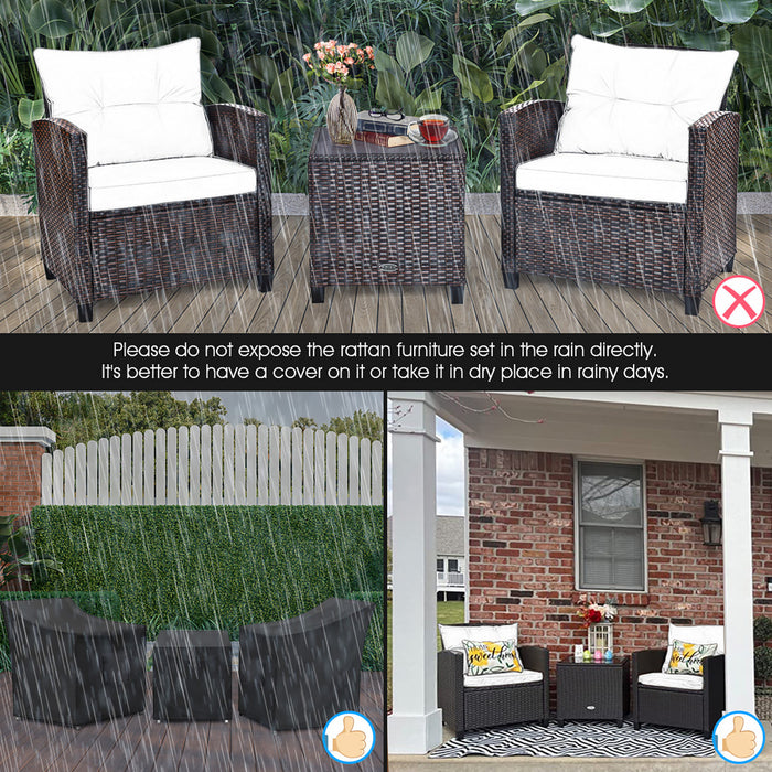 Costway 3pcs Patio Rattan Furniture Set Cushioned Conversation Set Coffee Table Navy