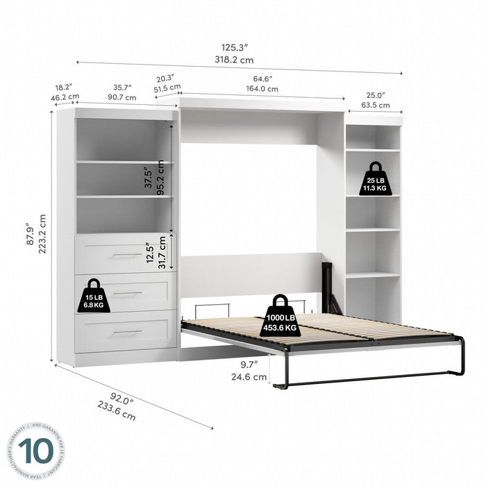 Bestar Pur Queen Murphy Bed with Shelving and Drawers 126-Inch Wall Bed