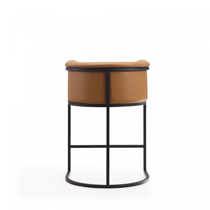 Cosmopolitan Mid-Century Modern Metal Upholstered Counter Stool in Camel - Set of 3 Bar Stool 