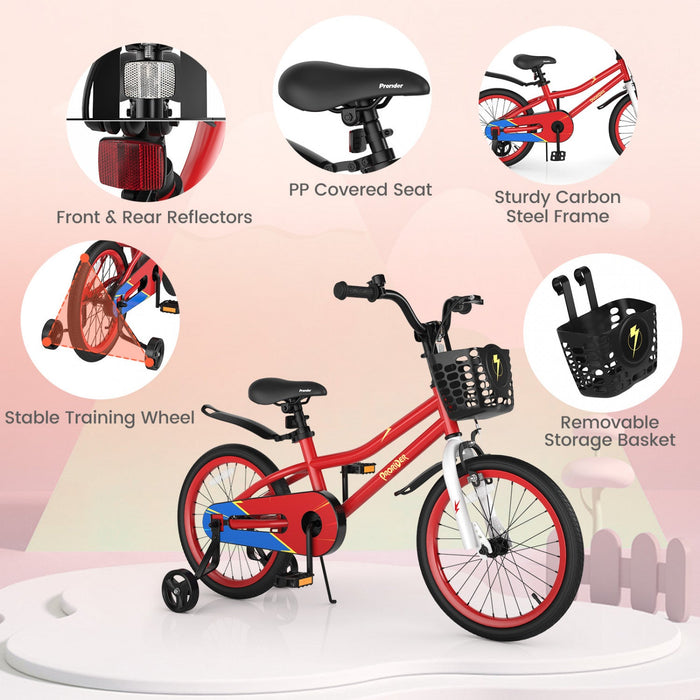 Costway 18" Kid's Bike With Removable Training Wheels & Basket For 4-8 Years Old Red