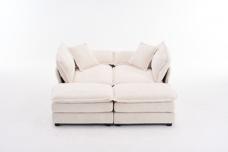 Liam 84.6\" Comfortable Cloud Modular Sofa with Corduroy Upholstered,White  