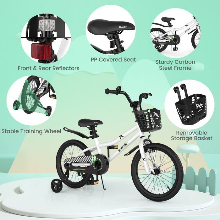 Costway 18" Kid's Bike With Removable Training Wheels & Basket For 4-8 Years Old White