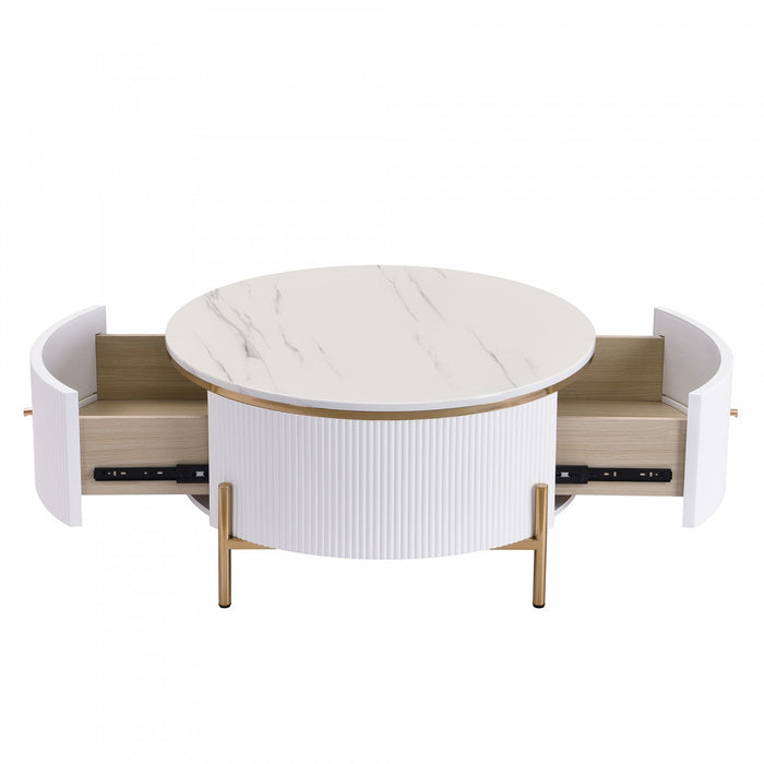 Nelson 31.5\" Modern Round Coffee Table With 2 Storage Drawers - White 