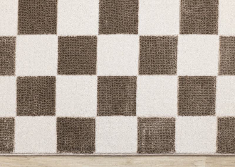Leopold Checkered Brown White Geometric Area Rug - 6'7\" x 9'6\"