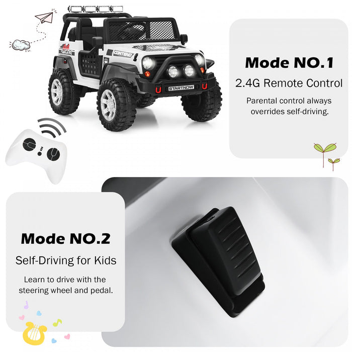 Costway 12v Kids Ride On Truck Remote Control Electric Car W/lights&music White