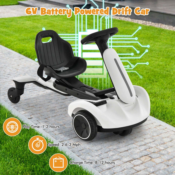 Costway 6v Kids Ride On Drift Car Electric Drifting Go Kart For Kids With 360° Spin White