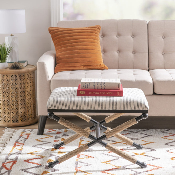 Ashburn Campaign Fabric Accent Striped Ottoman - Black