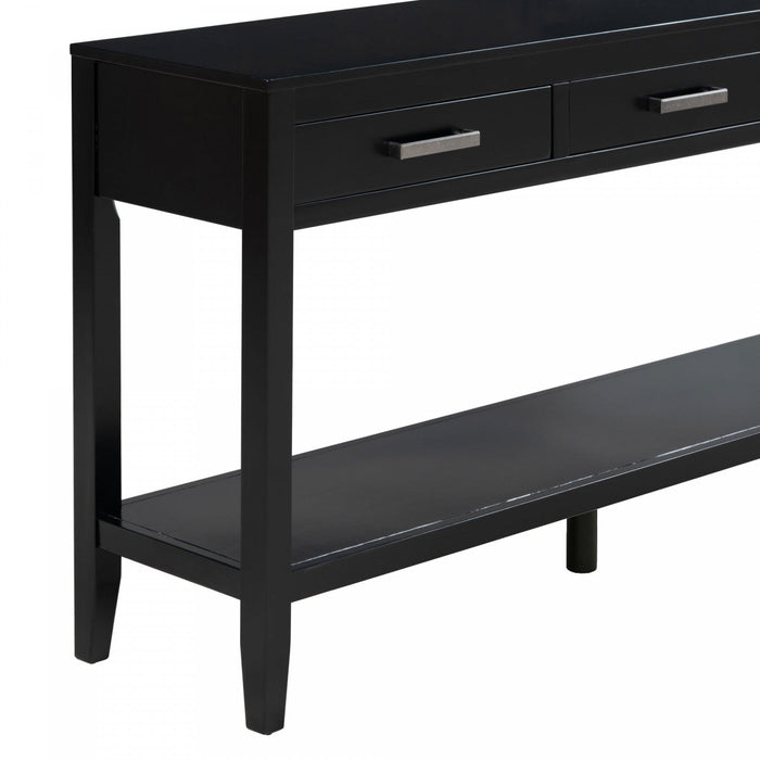 Emma 59.1'' Farmhouse Entryway Table with Drawers and Open Shelf,Black Sofa Table  