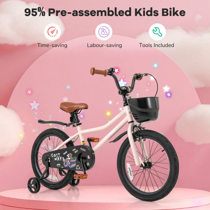 Costway 18" Kid's Bike With Training Wheels Adjustable Handlebar & Seat Handbrake Pink
