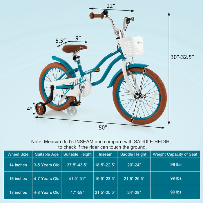 Costway 18" Kids Bike Toddler Bicycle With Training Wheel Kickstand For 4-8 Years Old Girl