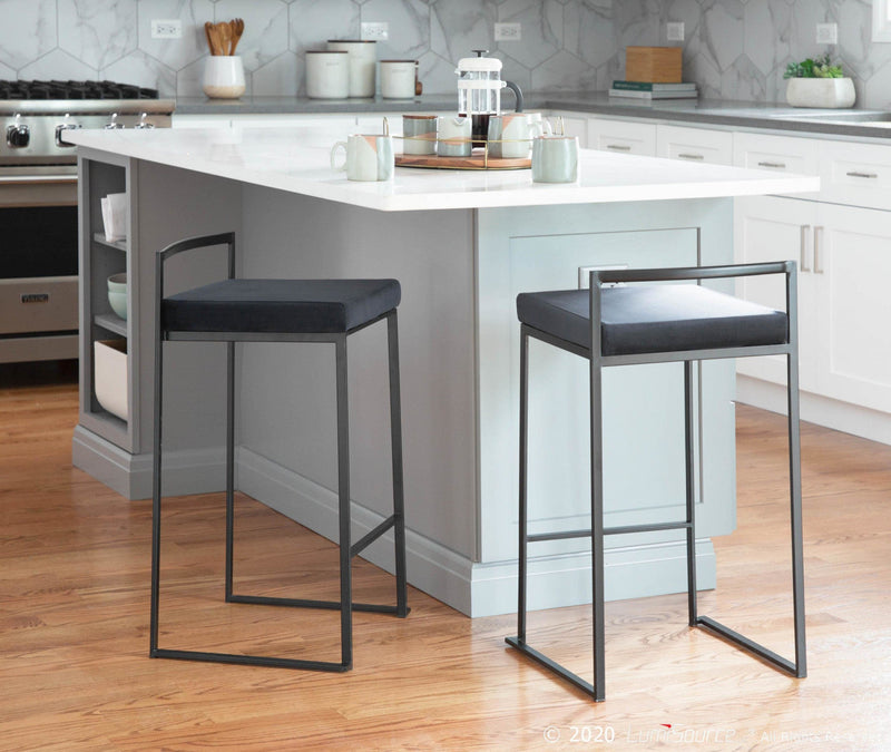 LumiSource Fuji Black Velvet Contemporary Stackable Counter-Height Stool - Set of 2