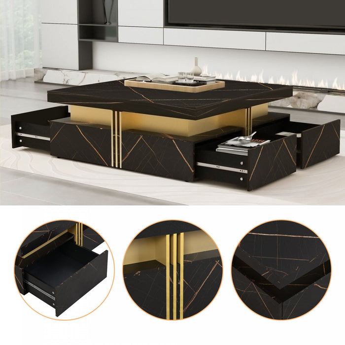 Marcia 43.3\" Square Engineered Wood Coffee Table With Storage Drawers - Black 