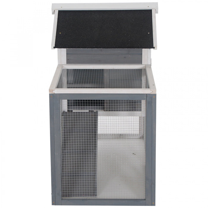 Pawhut 48\" Weatherproof Wooden Rabbit Hutch With Slant Roof And Screened Outdoor Run, Grey