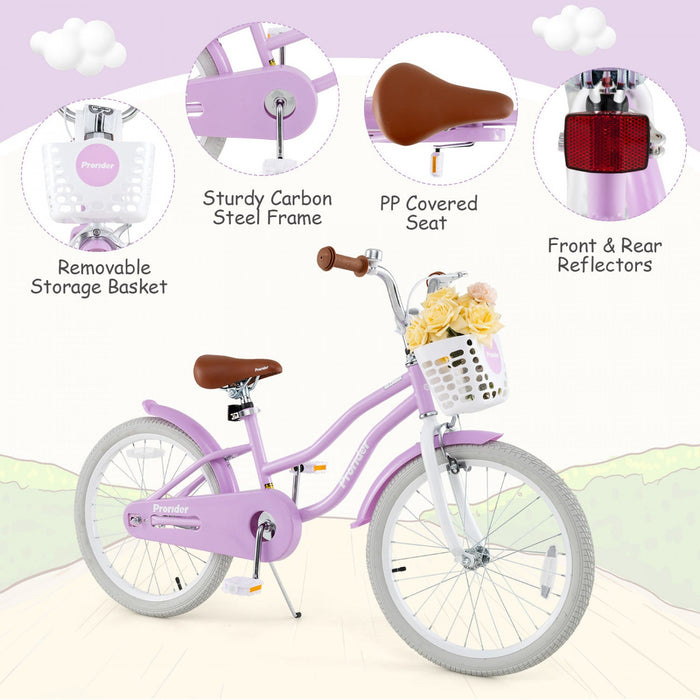 Prorider 20" Kids Bike With Height Adjustable Handlebar & Seat Hand Brake & Coaster Brake Purple